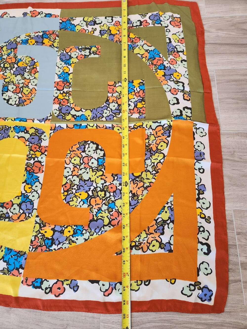 Orange Patterned Silky Scarf - Picture 3 of 4